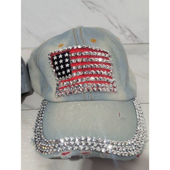 Unbranded Women's Multi-Color Vintage Distressed Bedazzled Denim Ball Caps Adjus - Picture 2 of 5
